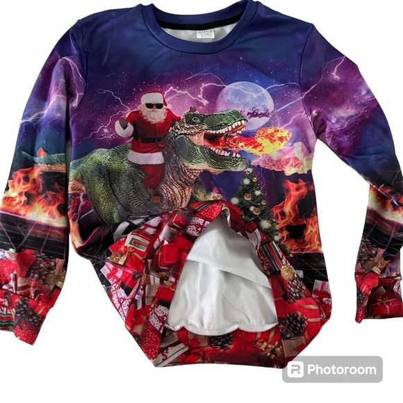 Christmas sweatshirt Kids Dinosaur Santa - Picture 4 of 6